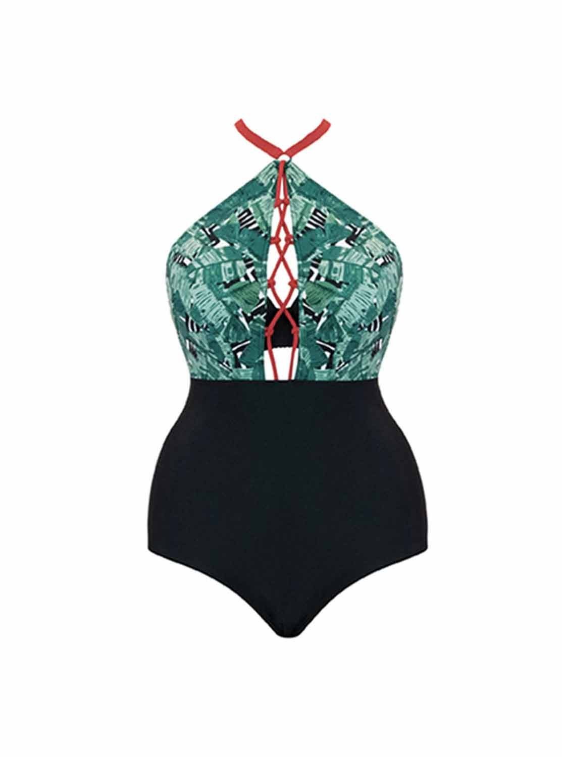 Maillot de bain 1 pièce plongeant Paradise Palm Print Curvy Kate Swimwear